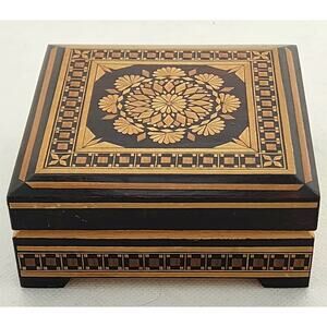 Trinket Box-Inlaid Wood-Hand Made-Made in Russia-Brown-Gold-Small